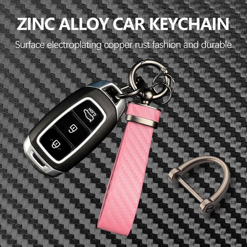 Turcee Carbon Fiber Car Keychain,Automotive Interior Accessories Keychains Leather Car Key Fob,Car Accessories Key Ring&Anti-Lost D-Ring(light pink) - Image 3